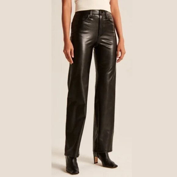 Abercrombie & Fitch Curve Love Vegan Leather 90s Relaxed Pant Ultra High Rise - Picture 1 of 7